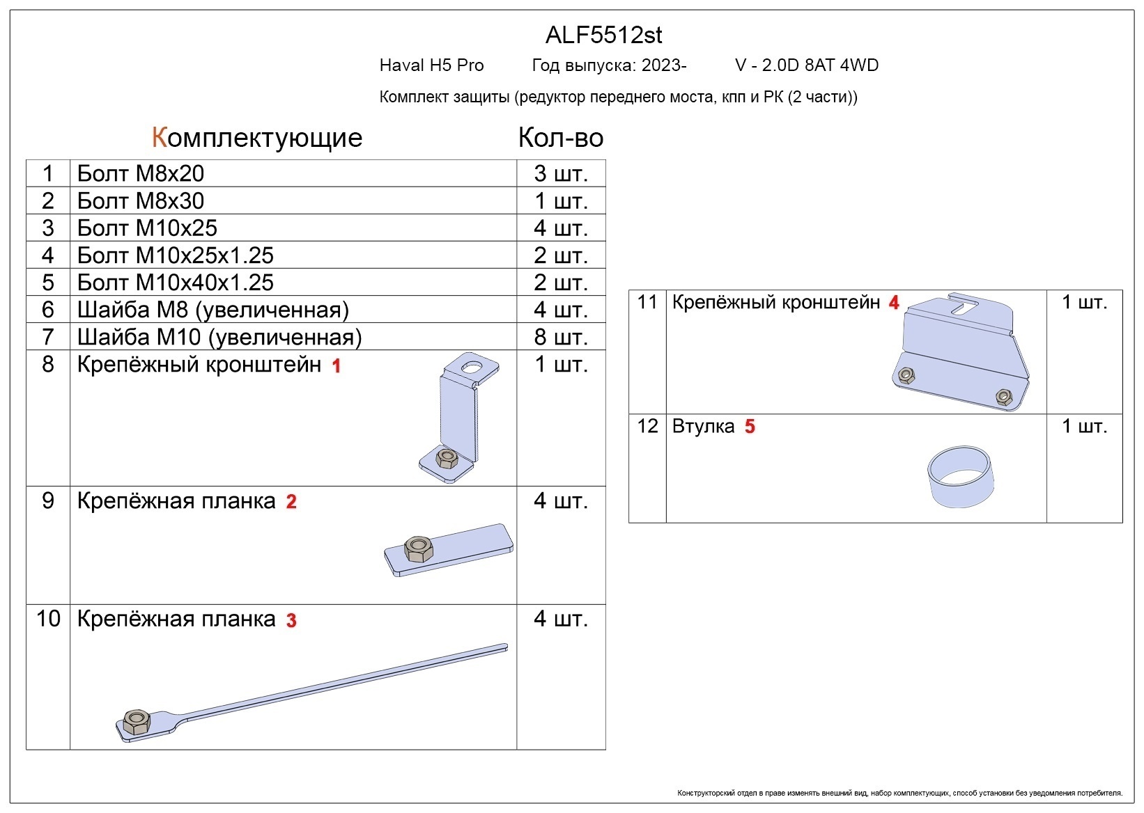Комплект защиты (редуктор переднего моста, кпп и РК (2 части)) для Haval H5 II