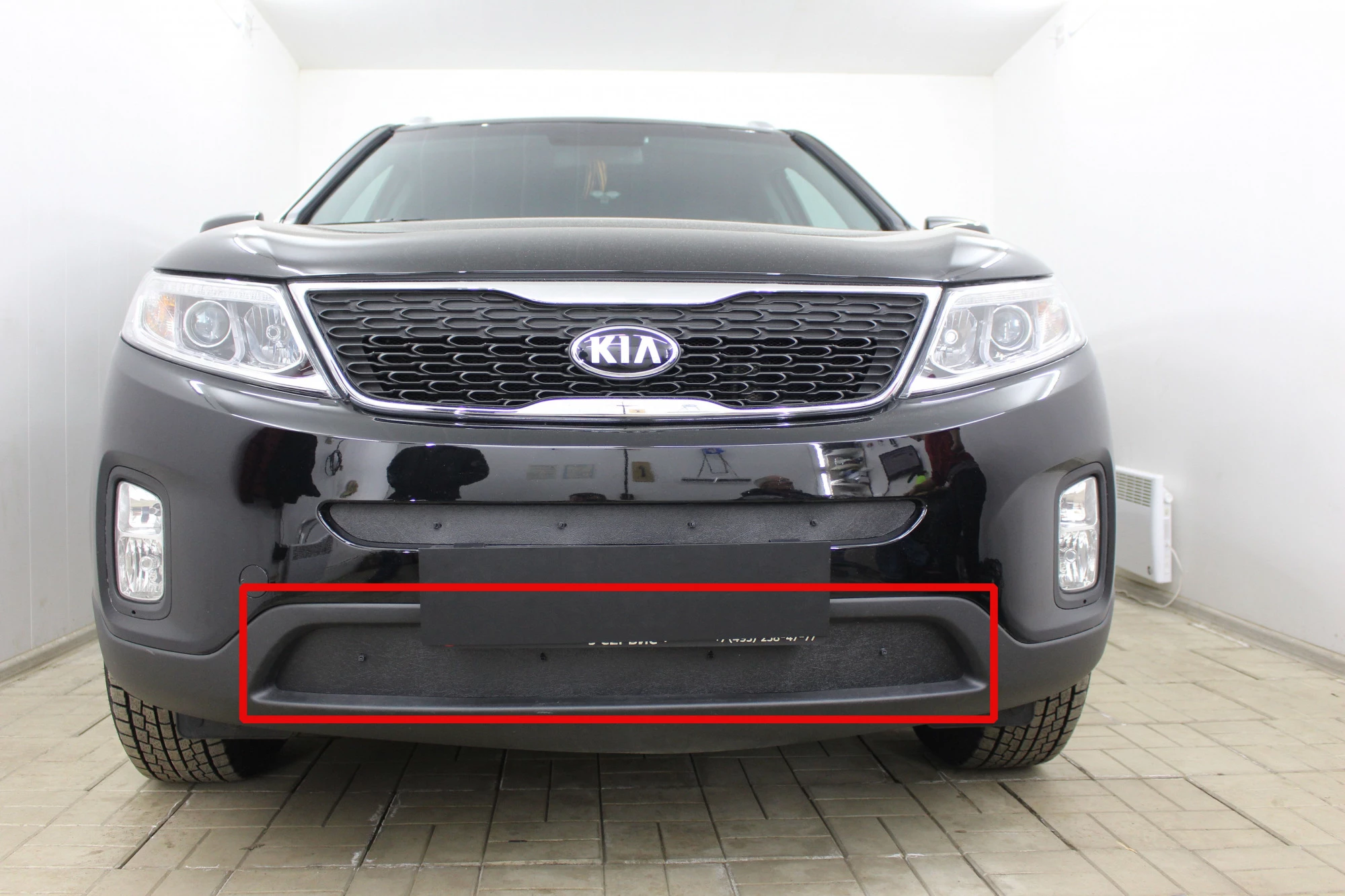 Зимняя заглушка радиатора на стяжке низ для Kia Sorento II Рестайлинг